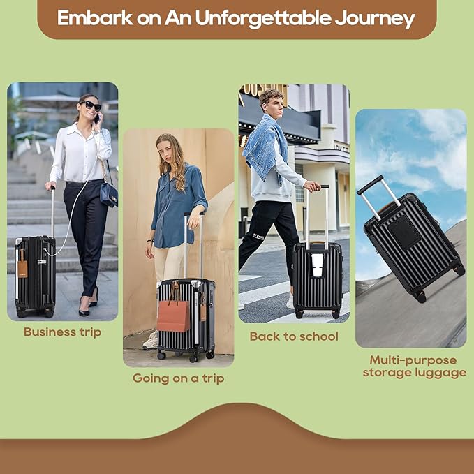 Joyway Carry On Luggage, Expandable Suitcase with Smart Cup Holder and USB Port, 20 IN Hardside Checked with TSA Lock Spinner Double Wheels, Black