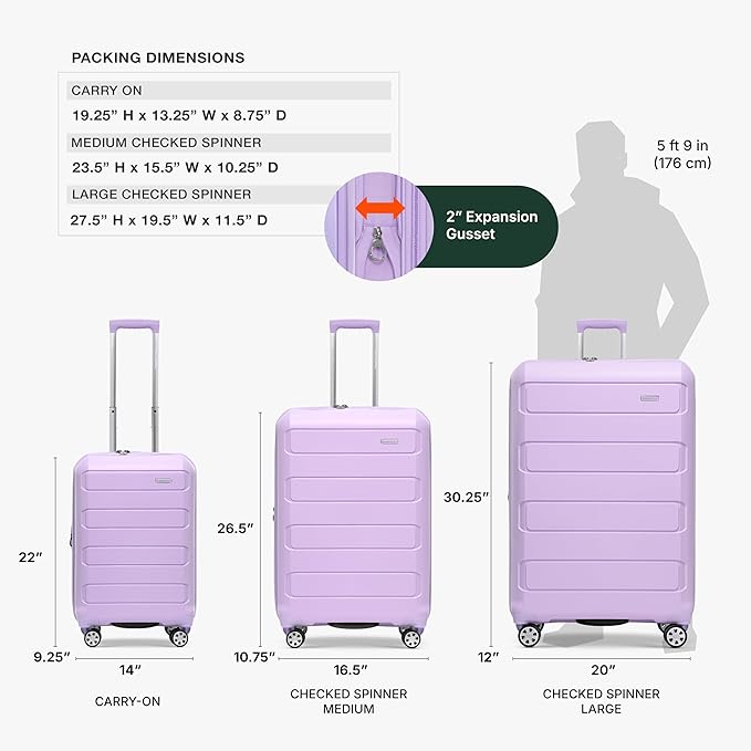 Traveler's Choice Pagosa Hardshell Expandable Luggage with Spinner Wheels, Lavender, 3-Piece Set (22/26/30)