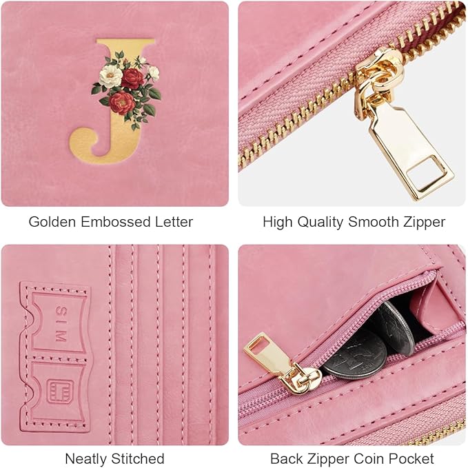Passport Holder for Travel Personalized Passport Holder Initial Letter Rose Flower RFID Blocking Travel Wallets Credit Cards Holder for Women Men, Pink J