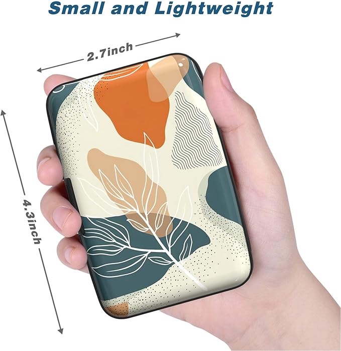 Credit Card Holder, Mini Aluminum Card Wallet RFID Blocking Slim Metal Hard Card Case for Women Men, White Leaves