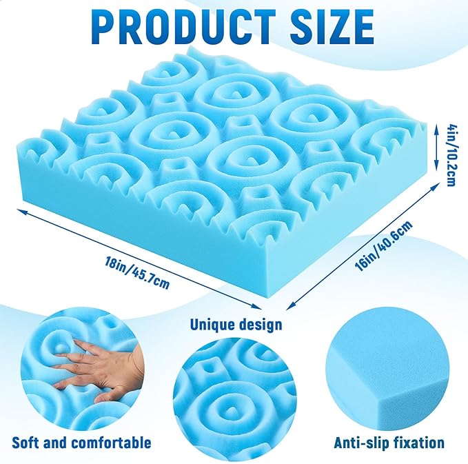 Geiserailie 1 Pcs Egg Foam Pad Eggs Chair Cushion to Relieve Back Foam Seat Cushion Chair Accessories Pad for Office Recliner Wheelchair Home Car (Flower, Blue)