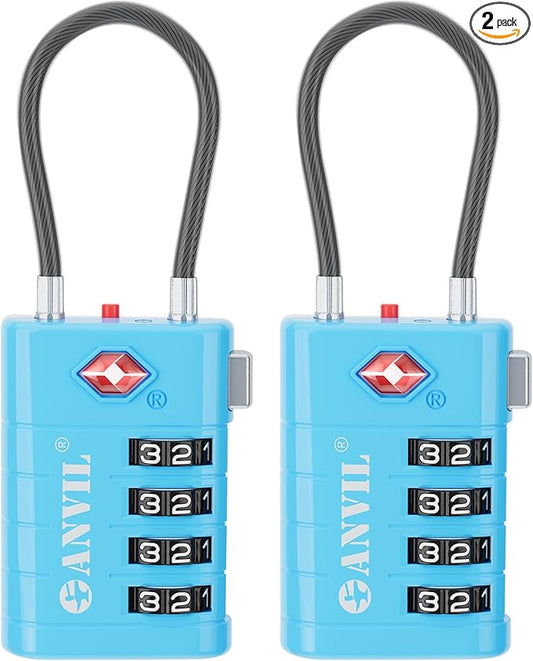 ANVIL 4 Digit Luggage Locks, TSA Locks for Luggage, Advanced TSA008 core, Alert Indicator for Your Travel Lock, Suitcase Lock. (2, Blue)
