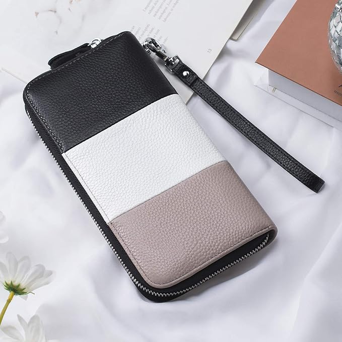 Moflycom Womens Wallet RFID Blocking Genuine Leather Multi Credit Card Large Capacity Zip Around Clutch Travel Purse Wristlet