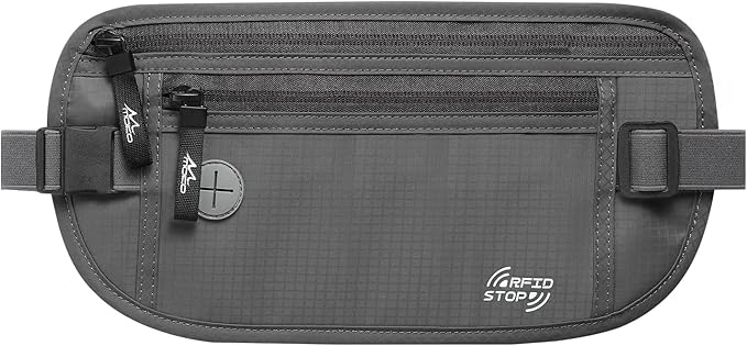 MoKo Secure Travel Money Belt, Undercover Hidden RFID Blocking Travel Wallet, Anti-Theft Passport Wallets for Men Women