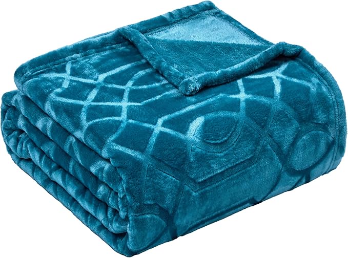Soft Cozy Fleece Queen Size Blanket, 90x90 Inches – Lightweight Plush Blanket for Bed, Fuzzy 3D Jacquard Design - Teal