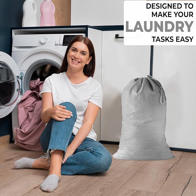2 Pack - Extra Large Cotton Laundry Bag, Heavy Duty Large Laundry Bags 24 x 36 inch XL Drawstring Travel Organizer Bag Fit Hamper Basket Camp (Light Gret, Pack of 2)
