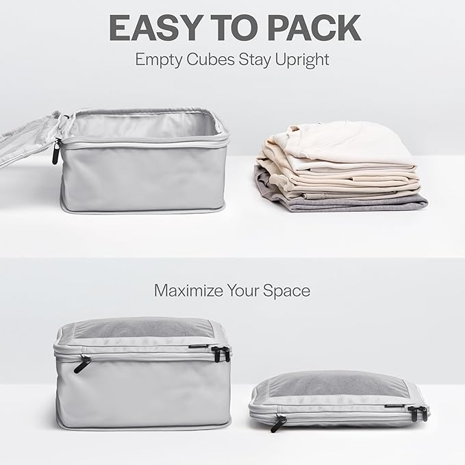 Aerotrunk Compression Packing Cubes for Travel - Luggage Organizer Bags - Double Zipper Packing Cubes for Suitcases (12-Pack, Light Grey)