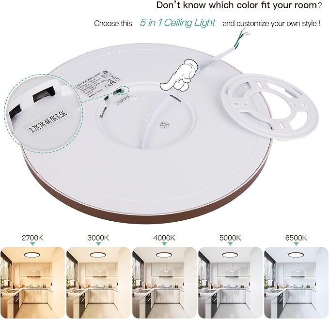 12 Inch LED Flush Mount Ceiling Light Fixture, Dimmable, 3200LM | 2700K/3000K/4000K/5000K/6500K 24W Ultra Thin Low Profile Ceiling Lamp for Kitchen, Bedroom, Closet Room, Oil Rubbed Bronze