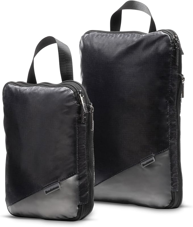 Brookstone Compression Packing Cubes Set - 2 Piece Small and Medium Carry On Luggage Travel Organizer and Compression Bags, Black