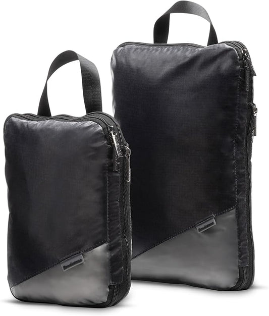 Brookstone Compression Packing Cubes Set - 2 Piece Small and Medium Carry On Luggage Travel Organizer and Compression Bags, Black