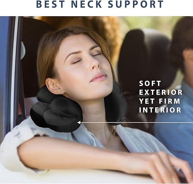 Total Pillow Airplane & Travel Pillow - Microbead Neck Pillow - Comfortable Pillow for Neck, Head, Back & Lumbar Support - Donut Pillow Chair Cushion for Sitting - Ear Piercing Pillow - 2 Pack, Black