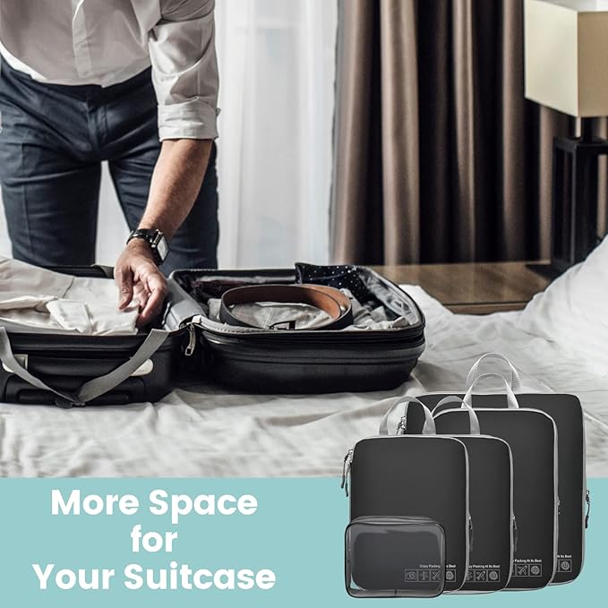 Cambond Compression Packing Cubes for Travel - Lightweight Expandable Travel Bags Luggage Organizers Travel Essentials Compression Cubes for Travel Space Saver for Carry on Suitcases Organizer