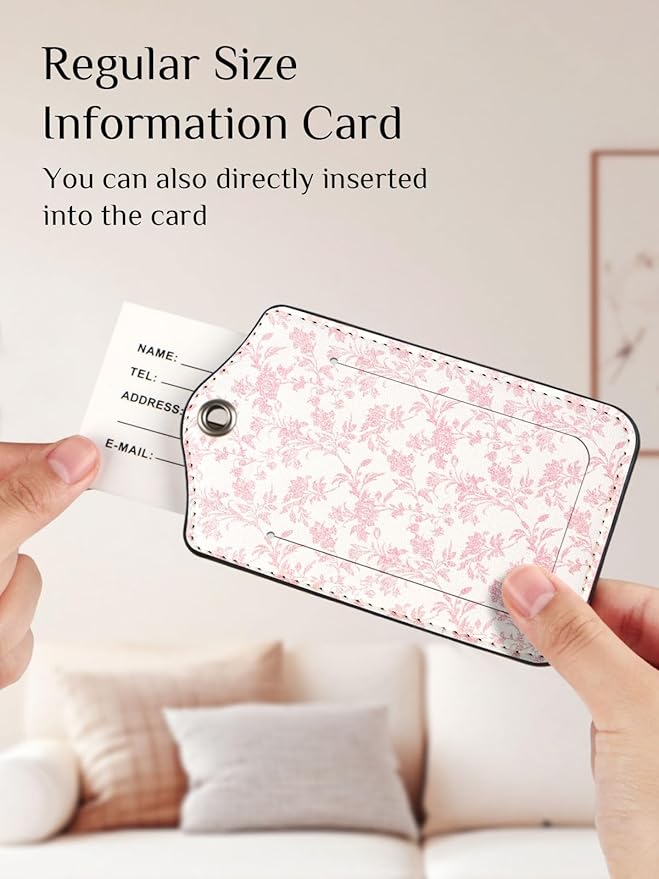 Seorsok 2Pcs Luggage Travel Tags for Suitcases,Elegant Sage Pink Floral PU Leather Name Tag with Privacy Cover&ID Label Address Card and Durable Metal Ring Suitable for Men Women Handbags Backpack