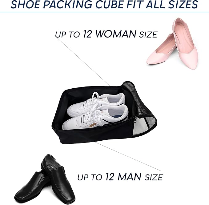Travel Shoe Bag with Mesh Pocket – Shoe Packing Bags for Travel Women, Moms & Nurses – Water-Resistant Shoe Organizer with Clear Lid for Luggage or Gym