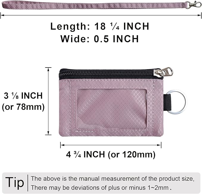 CHENSPRX Minimalist RFID Blocking Small Wallet with ID Window,WaterResistant Zip Id Case Wallet with Lanyard Keychain for Cards,Cash,Travel,Women,Men