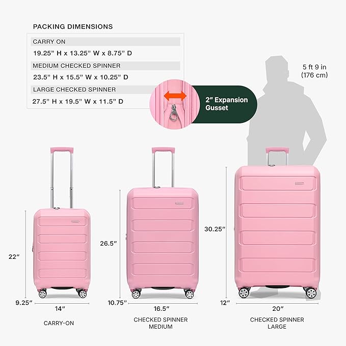 Traveler's Choice Pagosa Hardshell Expandable Luggage with Spinner Wheels, Pink, 26-Inch Medium