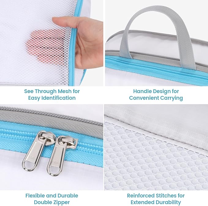 Cambond See Through Mesh Compression Packing Cubes - 4 Piece Expandable Space Saving Packing Cubes for Travel, Lightweight Travel Bags Luggage Packing Organizer Essentials for Suitcases, White