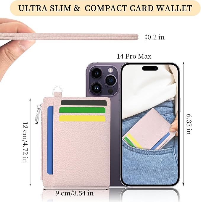 Hancynir Slim Wallet Women Credit Card Holder Minimalist PU Leather RFID Blocking Small Mini Card Case Front Pocket Thin Travel Zipper Coin Cash ID Window Ladies Female Wallet Gifts