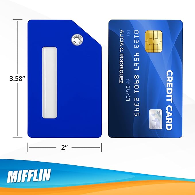 Mifflin-USA Silicone Luggage Tags (Blue, 2 Pack) with Plane Embedded Design & Name ID Card; Bright Colors to Quickly Find Your Bag