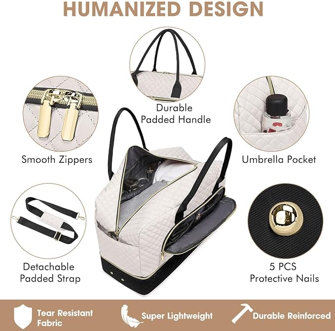 Travel Duffle Bag Weekender for Women - Carry-On Overnight Personal Item Bags with Shoe Compartment & Wet Pocket Large Weekend Tote with Toiletry Bag Hospital Bags for Labor and Delivery