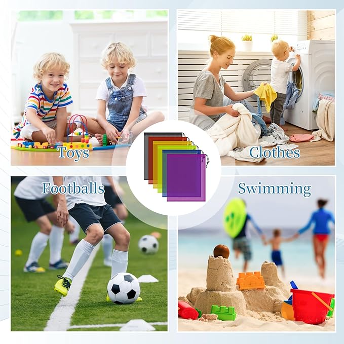 6 Pcs Mesh Bags Drawstring, 14x17 Inch with Lock, Multipurpose Storage Bags for Gym, Balls, Beach, Laundry (Multicolor)