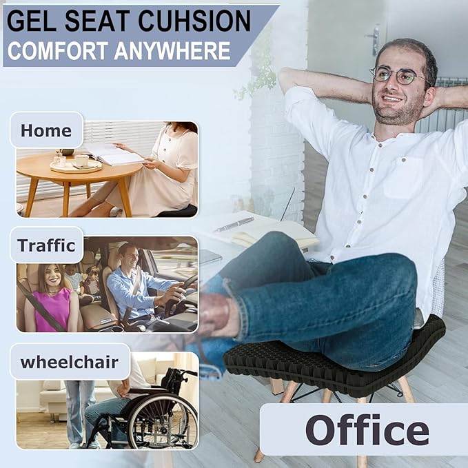 20" Gel Seat Cushion for Long Sitting(Jumbo&Thick) – Office Chair Cushion – Wheelchair Cushions for Pressure Sores – Non-Slip Desk Chair Car Seat Cushion Driving – Sciatica & Back Pain Relief
