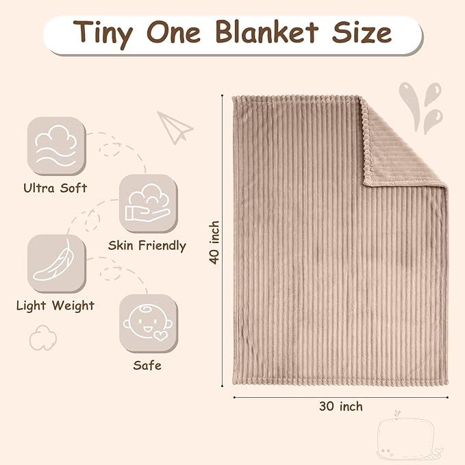 Soft Fleece Baby Blanket Ultra Cozy Baby Blankets for Boys Girls Warm and Lightweight Infant Toddler Newborn Receiving Gift with Reversible Stripes for Crib Stroller, 30x40 Inch, Linen