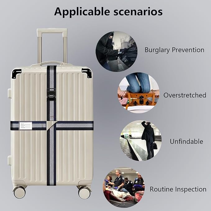 Luggage Straps for Suitcases,Travel Luggage Straps with Lock and Luggage Tags,Suitcase Strap,Adjustable Colorful Travel Belt for Travel Suitcase Bag Closure Accessories.(Black Gray)
