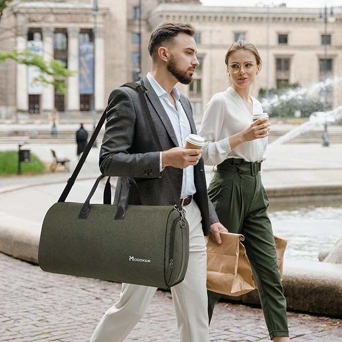 Modoker Convertible Garment Bag with Shoulder Strap, Carry on Garment Duffel Bag for Men Women - 2 in 1 Hanging Suitcase Suit Travel Bags,Forest Night