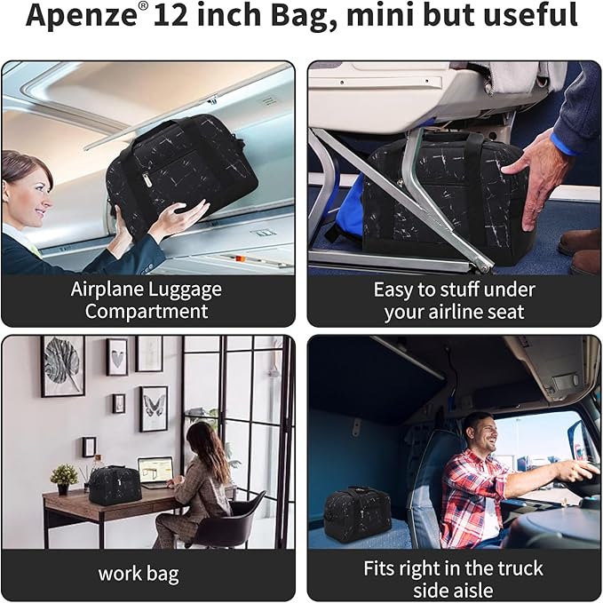 Small Gym Bag Carry On Bag - 12 in Mini Duffle Bag Lightweight for Overnight Travel(Marble Black)