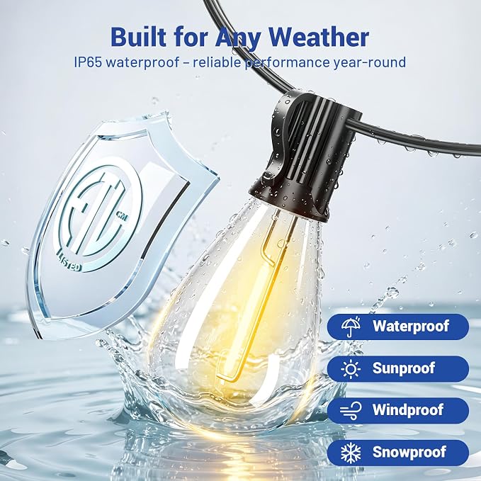 150FT Outdoor String Lights with Remote & Dimmable, 55+2 Shatterproof Waterproof Bulbs, Dimmable Outside Hanging Patio Lights for Backyard, Porch, Deck, Garden 2700K Warm White