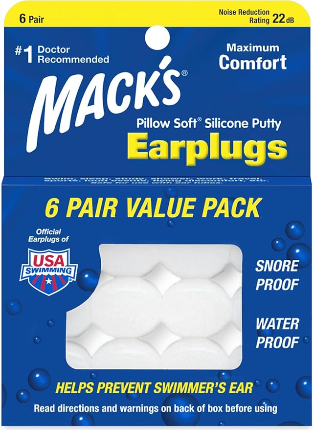 Mack's Pillow Soft Silicone Earplugs - 6 Pair, Value Pack – The Original Moldable Silicone Putty Ear Plugs for Sleeping, Snoring, Swimming, Travel, Concerts and Studying | Made in USA