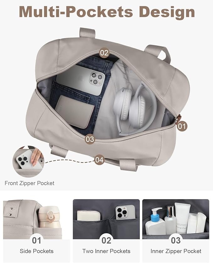 Travel Duffle Bag, Waterproof Weekender Overnight Hospital Bags for Women Men with Toiletry Bag Lightweight Carry on Personal Item Duffle Gym Bag for Travel, Airplanes, Sports