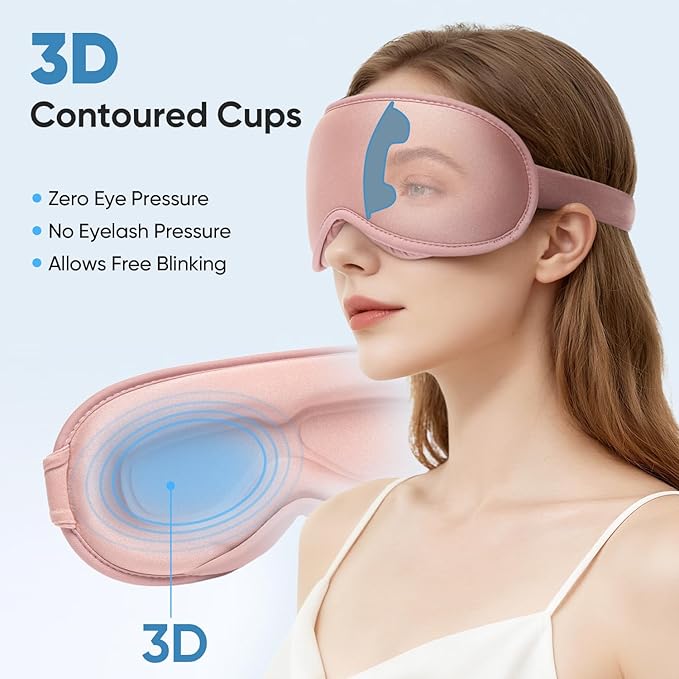 Weighted Eye Mask for Sleeping - Sleep Mask for Women & Men, Blackout 3D Contoured Sleeping Mask for Side Sleeper, Zero Pressure Soft Night Eye Cover with Adjustable Strap for Travel, Pink