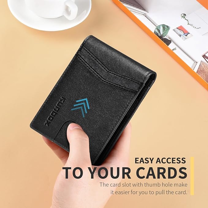 RUNBOX Wallet for Men Slim Rfid Leather 2 ID Window With Gift Box | Slim, Rfid, 2 ID Window, With Gift Box, Slim, Rfid
