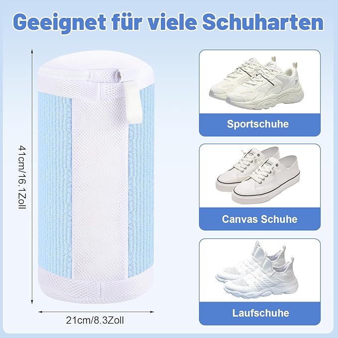 Shoe Washing Machine Bags, 2 PCS Reusable Blue+White Chenille Laundry Bags for Washing Machine, 360 Wrap-Around Clean Shoe Laundry Bags with Hidden Zipper