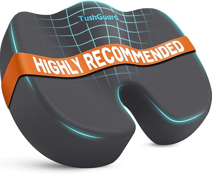 TushGuard Seat Cushion, Office Chair Cushions, Car Seat Cushion, Non-Slip Sciatica & Back Coccyx Tailbone Pain Relief Chair Pad, Memory Foam Butt Pillow for Computer Desk, Office(Gray, XXL)