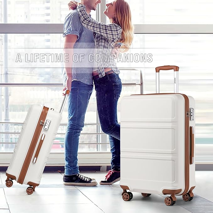 Kono Carry On Luggage Set Airline Approved Lightweight PC+ABS Carry On Suitcase with TSA Lock Spinner Wheels Durable Luggage Hardside White