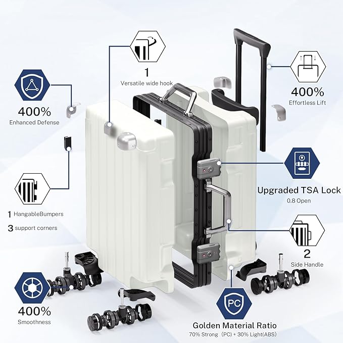 Krute Zipperless Luggage 24 Inch Aluminum Frame Suitcase with Spinner Wheels PC+ABS Hardide Checked Luggage TSA Approved