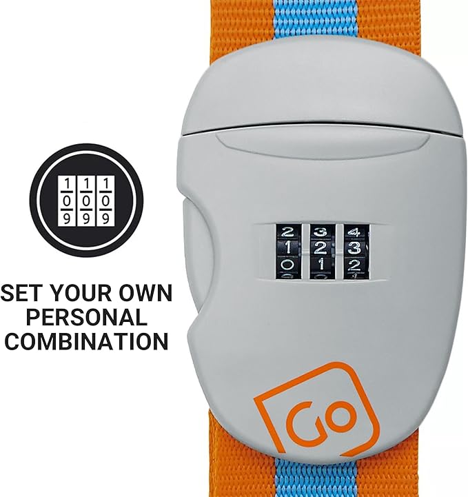 Combi Luggage Strap, Fully Adjustable Luggage Straps for Suitcases and Bags, Secure 3-Dial Combination Lock with Sturdy Buckle, Travel Essentials, Blue/Orange