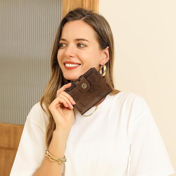 Wallet Women,RFID Blocking Womens Wallet,Leather Bifold Compact Small Wallet for Women Card Holder with Zip Coin Pocket(browncoffee)