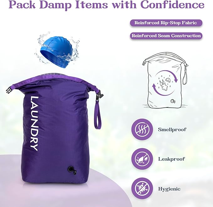 Travel Laundry Bag, Vacuum Compression Dirty Clothes Travel Bag, Waterproof Wet/Dry Space-Saving Laundry Storage Organizer, Smell Proof Storage Bag for Clothing, Swimming, Yoga, Gym, Camping