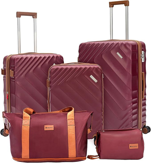 5 piece Luggage Set Expandable Suitcase 22x14x9 Airline Approved Carry on, ABS Hard Case Suitcases with Spinner Wheels, TSA Lock (Red)