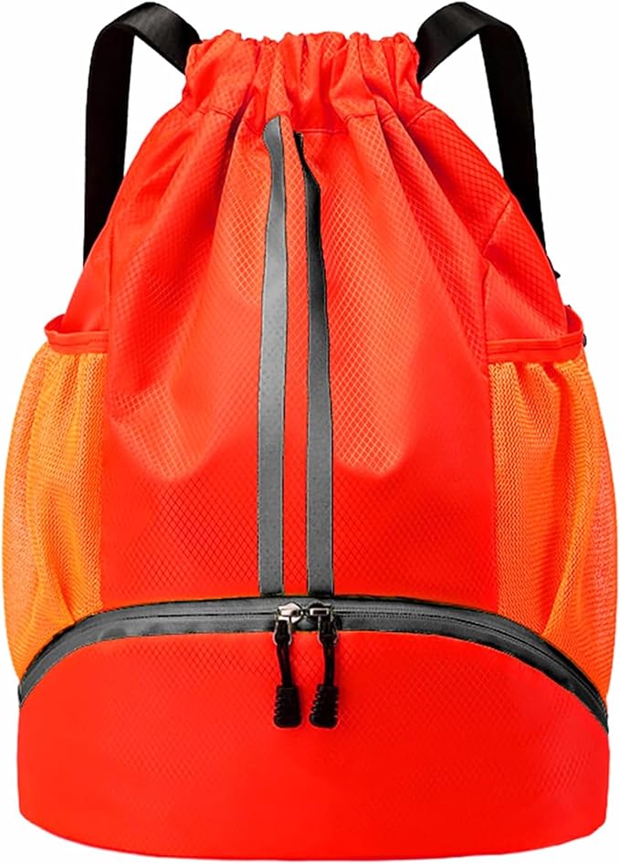 Drawstring Backpack Gym Bag with Shoes Compartment for Soccer, Basketball, Swim, Water-Resistant String Backpack Beach Cinch for Women Men, Red