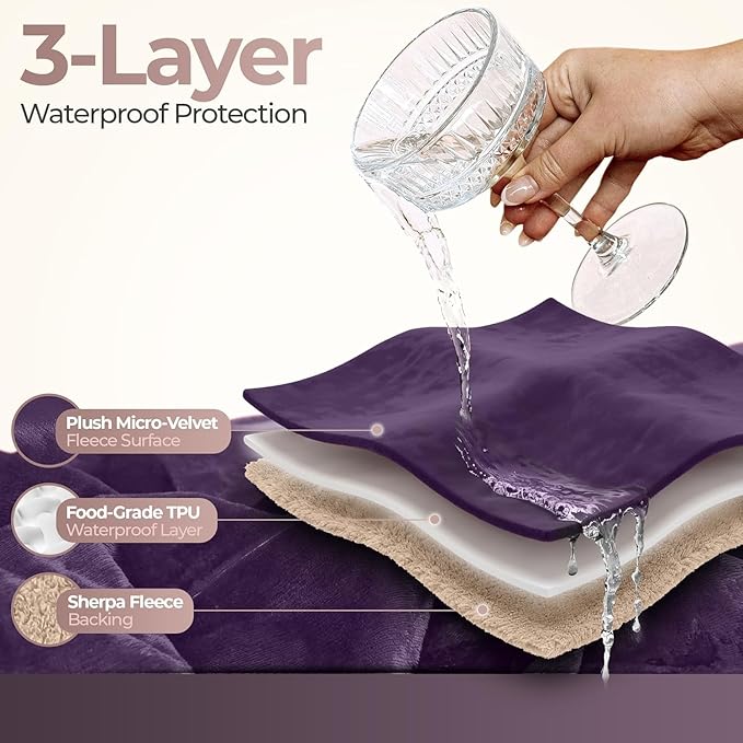 Sacred Weapon Waterproof Blanket for Bed – Mini Sherpa & Fleece Throw – Waterproof Blanket for Couch Cover & Mattress Protector, Absorbent, Washable, Spill Proof – Travel Blankets (Purple, 40x45)