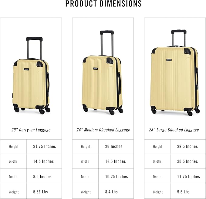 Kenneth Cole REACTION Out of Bounds Lightweight Hardshell 4-Wheel Spinner Luggage, Pale Banana, 28-Inch Carry On