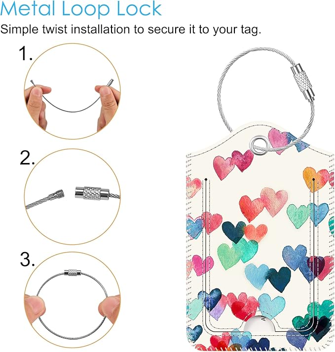 Fintie Luggage Tags, Privacy Cover ID Label with Stainless Steel Loop and Address Card for Travel Bag Suitcase - Raining Hearts (2 Piece)