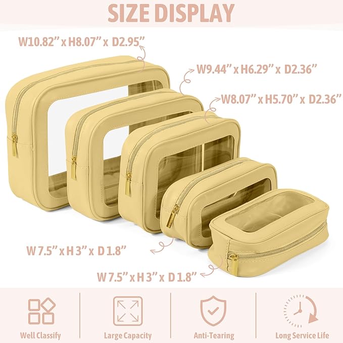 YOPCDJ 5PCS Diaper Bag Organizer Pouch Set, TSA Approved Toiletry Bag，Clear Waterproof TPU Makeup Bag Set Travel Organizer Bags for Women and Kids