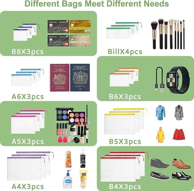 45pcs Mesh Zipper Pouch for Organization,Storage Pouches Colored PVC Travel Zipper Bags Clear Multipurpose Document Bags Suitable for Travel School Board Game and Office Supplies