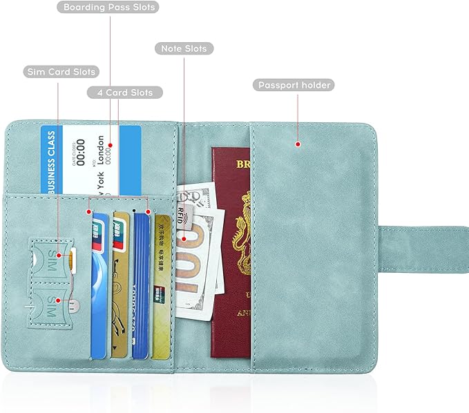 ILIYAH-Passport Cover-Passport Holder Travel Wallet-RFID Blocking Passport Case Travel Accessories Card Holder Wallet Unisex Travel Gifts (Blue MG)